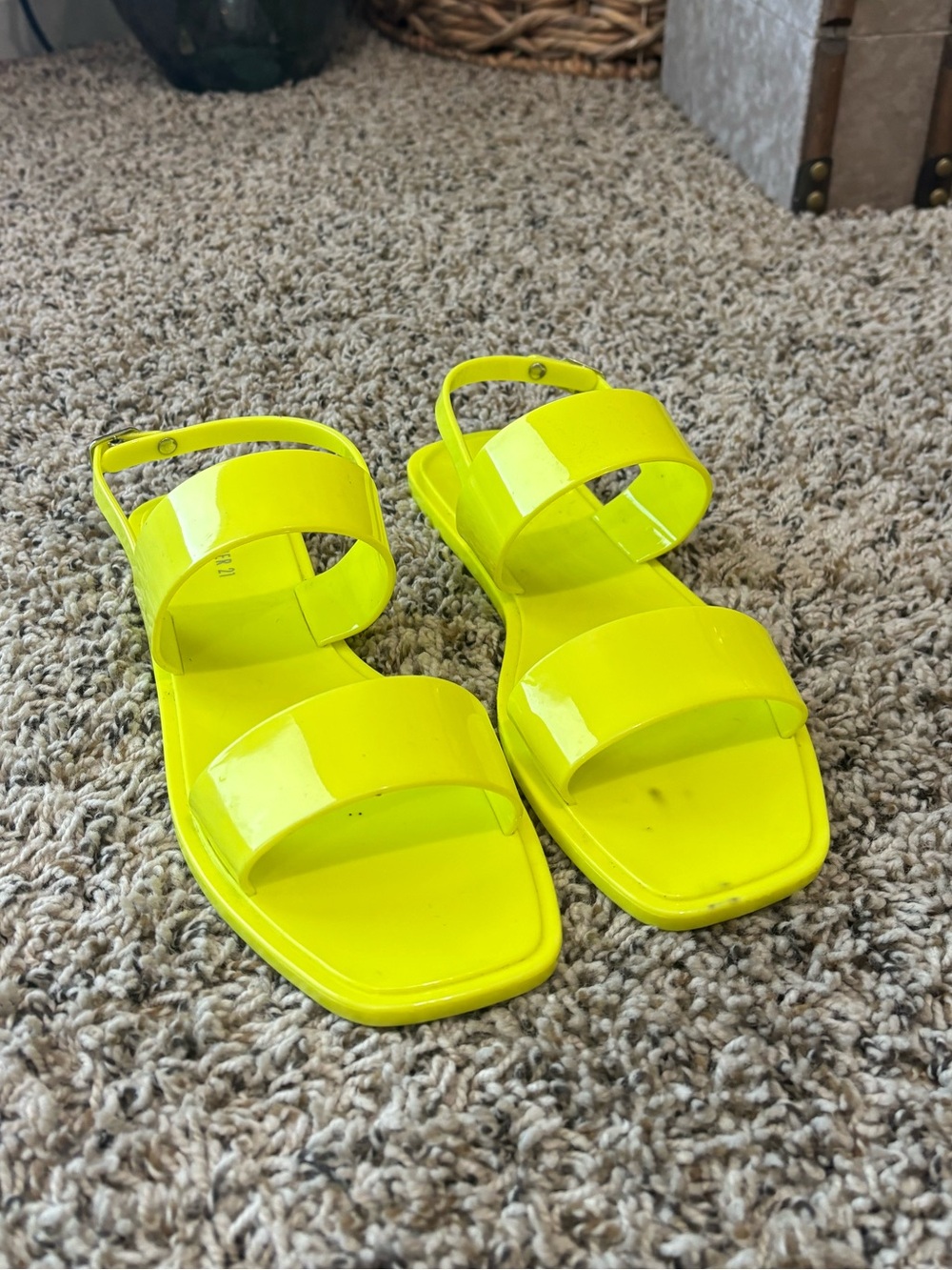 Forever 21 Neon Yellow Double-Strap Flat Sandals